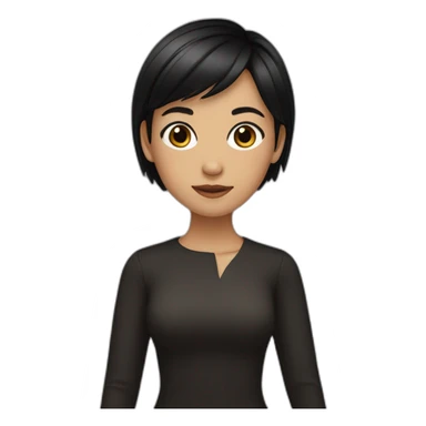 A girl with short black hair, wheat-coloured skin, wearing black  sticker