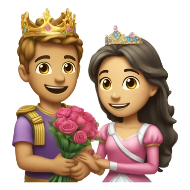 boy on his knees with flowers for a girl in a princess crown sticker