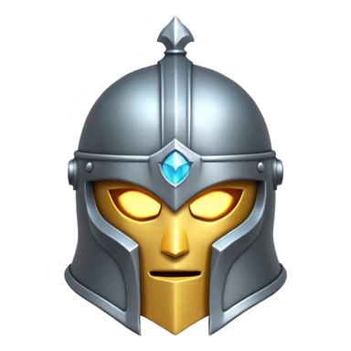 Clash of Clans aesthetic: Cinematic Playful 3D Isometric steel helm Emoji, rendered in a 3D vector-style similar to standard emojis with minimal shading and bold, simplified shapes. A compact, distinct form with signature details, softly glowing with a fantasy RPG magic charm. Simplified yet unmistakably iconic, highly detailed and consistent, glowing with a soft radiance and high shine. Stylized with a touch of heroic grandeur and a soft glowing outline, capturing the essence of a beloved gaming relic with a friendly, playful manner! sticker