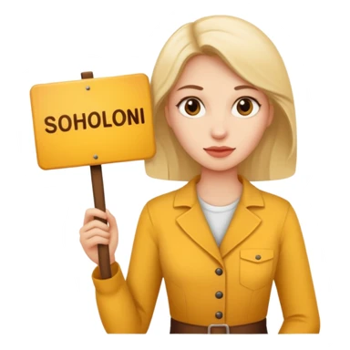 women with a sign with "Sosholondas" on it sticker