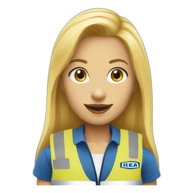 Ikea coworker blond woman blue stripes t-shirt and yellow security vest sticker