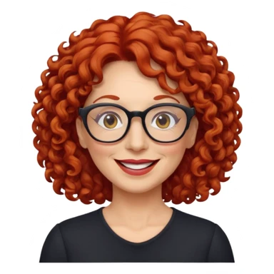 woman in her 50s, curly red hair, wearing glasses, cheerful look, emoji style sticker
