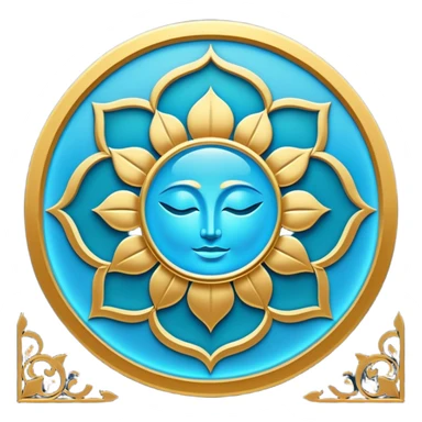 Un libro book dorado y azul celeste con detalles esmeralda, bordes luminosos y un símbolo de círculo zen, loto en la portada, irradiando presencia, tranquilidad y despertar espiritual. portada de libro sticker