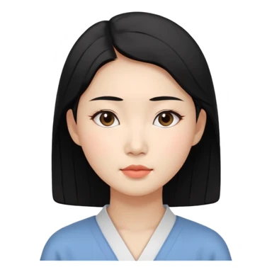 Korean woman, East Asian features,
female human avatar,
front face icon style,
large head, minimal neck,
neutral expression, calm mood,
simple black hair,
flat illustration style,
clean background sticker