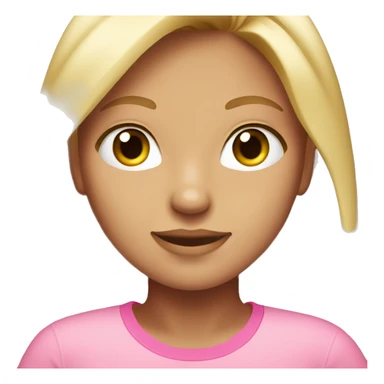 A girl that’s tan and has blonde hair with brown eyes wearing pink shirt sticker