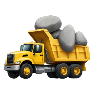 side view of a yellow dump truck hauling big rocks sticker