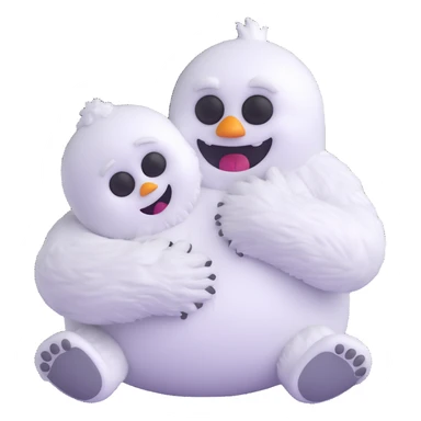 Abominable Snowman hugging a little person, 3D emoji style sticker