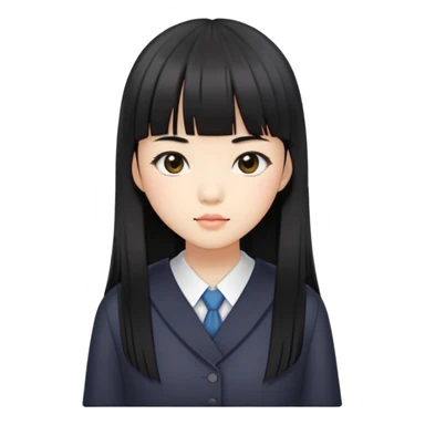 Asian schoolgirl with straight black hair, long length, and blunt bangs sticker