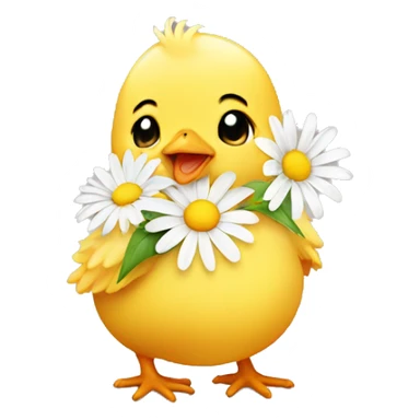 Baby chick holding a daisy sticker