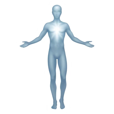 Male silhouette composed of subtle monochrome ethereal flowing energy, abstract aura forming the shape of a man, no facial features, minimal sticker