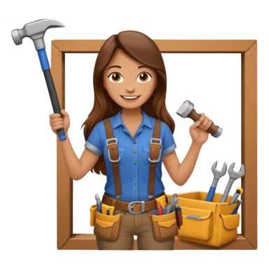beautiful girl with long brown hair constructing new lounge room sticker