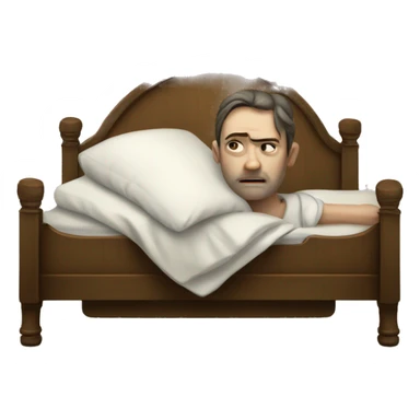 A sick man on a bed in 1870 with normal face sticker