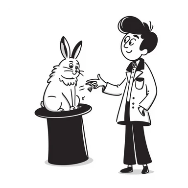 street magician pulling a rabbit from a hat, hand drawn doodle style sticker