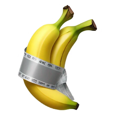 A banana that is duct taped to a wall sticker