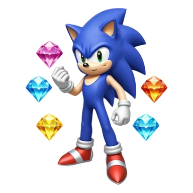 I want Sonic the hedgehog with the 7 chaos emeralds and the Goku aura transformation, where is the super Sonic aura Is a power 7 diamonds, red, blue, yellow, green, white, cyan and purple sticker