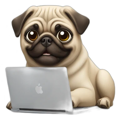 Pug smiling with a macbook sticker