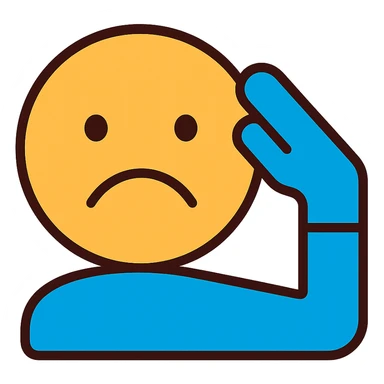 Convert the image to a color outline icon style of a sad face giving a military salute. Keep the background transparent. sticker