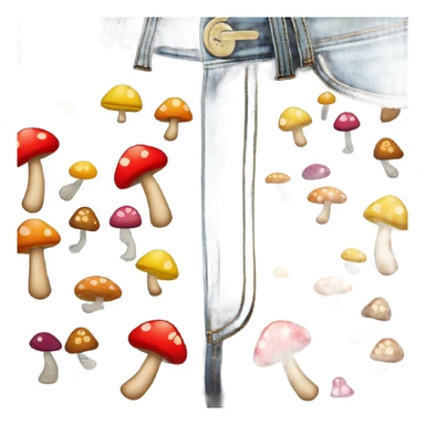 bell bottom jeans with smiley face patches and mushrooms sticker