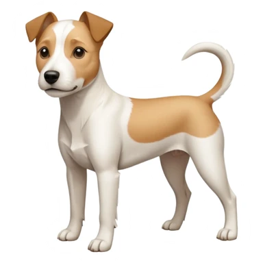 a full body facing front on of a buff white parson russell terrier looking dog the size of a kelpie with light brown long ears resting on its face and a light brown patch on one eye and a large snout. the rest of the dog is completely white.  sticker