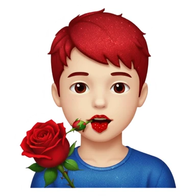 red glitter naughty-looking boy biting a rose in his mouth sticker