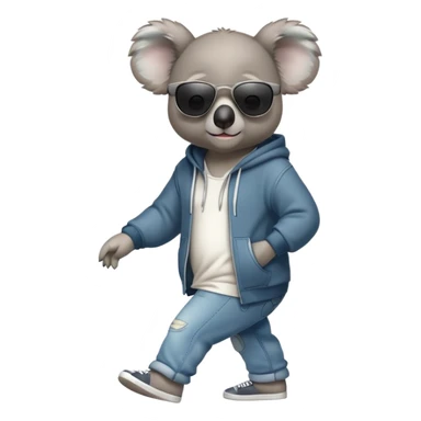 anthropomorphised koala full body wearing a hoodie and jeans dark sunglasses walking different pose sticker