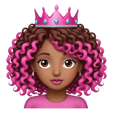 Brown girl diva long curly hair with pink crown sticker