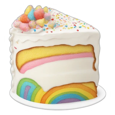 A slice of a white birthday cake with rainbows sprinkles  sticker