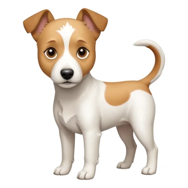 a full body slightly chubby white parson russell terrier looking dog the size of a kelpie with light brown long ears and a light brown patch on one eye and a large snout. the rest of the dog is completely whiteforward facing sticker