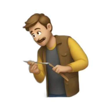 a man paints a fence sticker