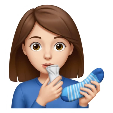 woman with stinky socks in her hands sniffing sticker