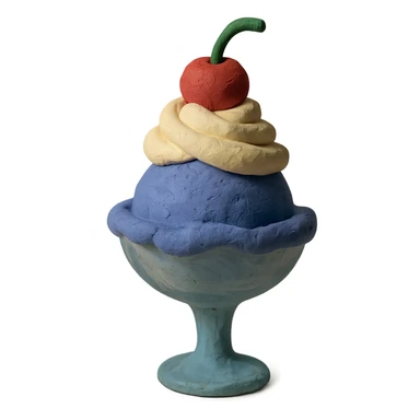 ice cream sundae with whipped cream and cherry claymation style sticker
