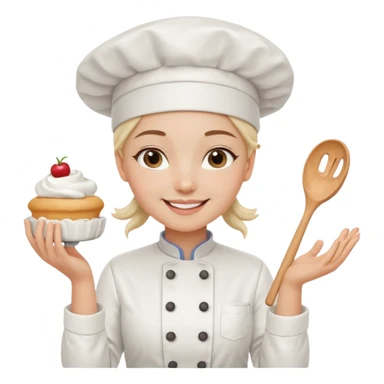 Young female baker - white chef hat, holding cream piping bags in both hands sticker