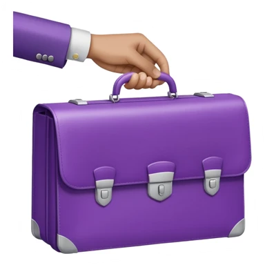 Minimal two-tone purple icon: two hands exchanging a briefcase. Geometric, transparent background. sticker