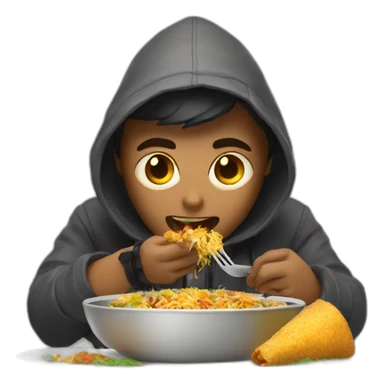 hacker eating biryani and coding sticker