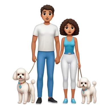 Tall man and tanned woman with a bichon sticker