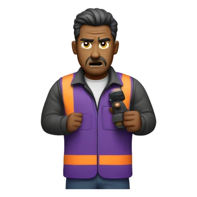Guy ANGRY on purple walkie talkie in work vest sticker
