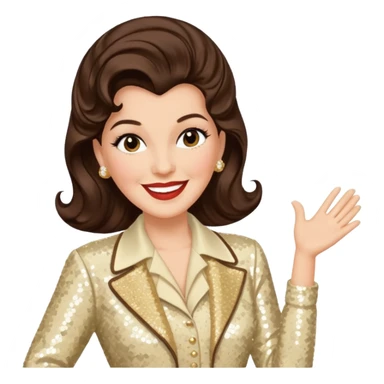 Maxene Andrews from The Andrews Sisters with long dark brown hair, cream sequin outfit sticker