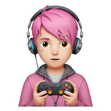 pink haired boy with headphones holding game controller sticker