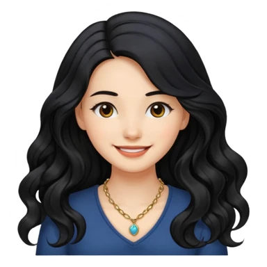 Please generate a portrait of a pretty girl with long, wavy, black hair. She's smiling. She also wears a left side parting. sticker