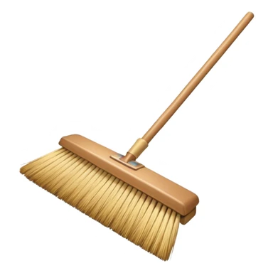traditional broom with wooden handle on a dusty carpet, straw bristles sweeping visible dust particles, vintage household cleaning tool, 3D cartoon, mobile game icon style, centered composition, no people, no animals, no text, no watermark sticker