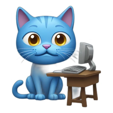 Blue cat with computer  sticker