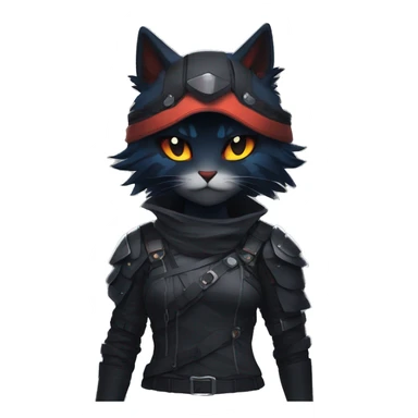 Edgy Shy Anthro Warrior cool pretty dark Litten-Pokémon-cat-fursona-animal techwear sticker
