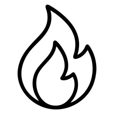 stylized flame, simple and bold outlined icon sticker