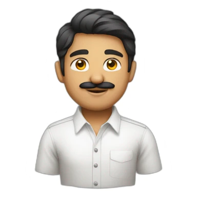 Young indian white faced smart developer in plain white shirt with sleeve up and mustach sticker