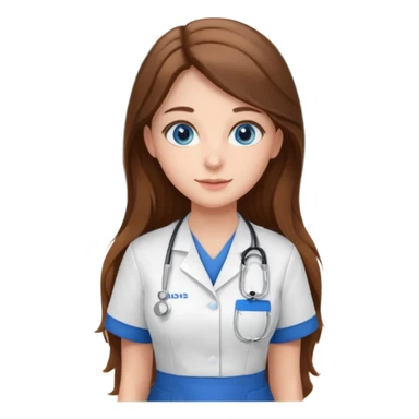 pretty female nursing student with long brown hair, blue eyes inside a classroom at university sticker