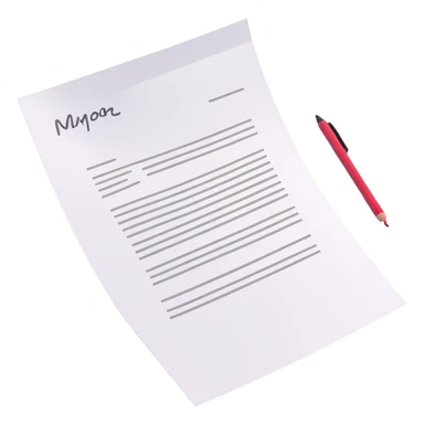 paper document with a paragraph of text and a handwritten signature at the bottom sticker