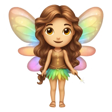Beautiful long brown hair cute Pixie fairy with magic colorful wings and wand  sticker
