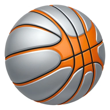 shiny silver basketball with orange seams, metallic silver material, reflective surface sticker