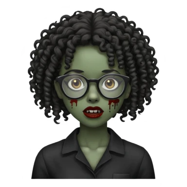 black zombie girl with glasses and curly hair sticker