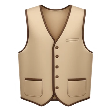 A 3D Apple-style emoji of a simple sleeveless vest (yelek), front view, minimal and clean design, soft fabric texture, neutral colors, cartoon-like and cute style sticker